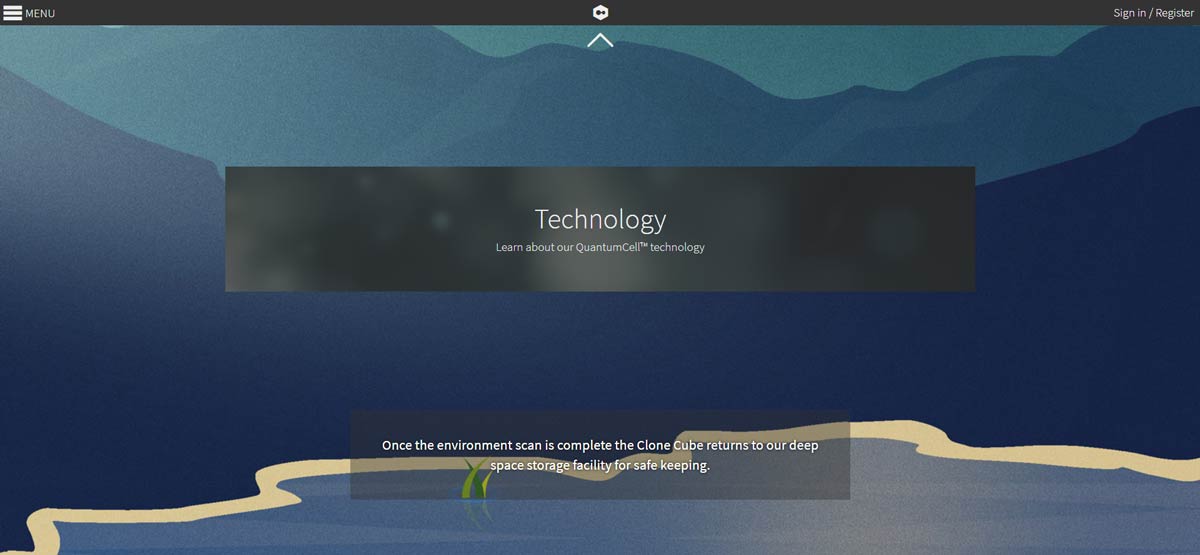 A full-page scrollable story explaining the fictional cloning process (part 5 of 5).