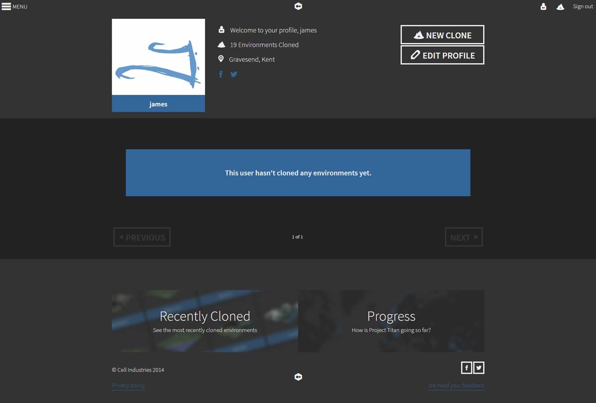 An empty profile page.