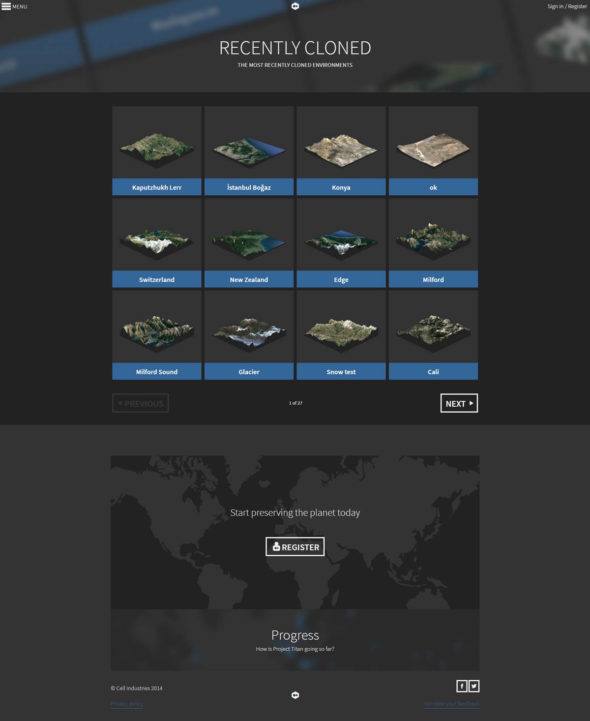 Recently cloned environments by all users are displayed on this page.