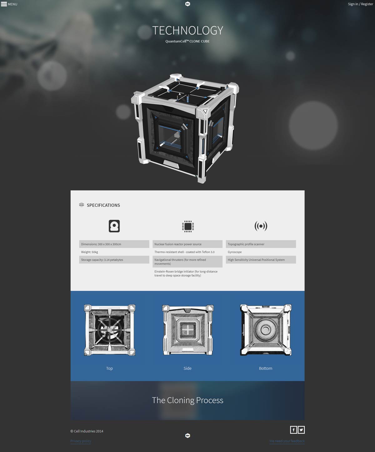The technology page with an interactive 3D model which progressively enhances from a static image.