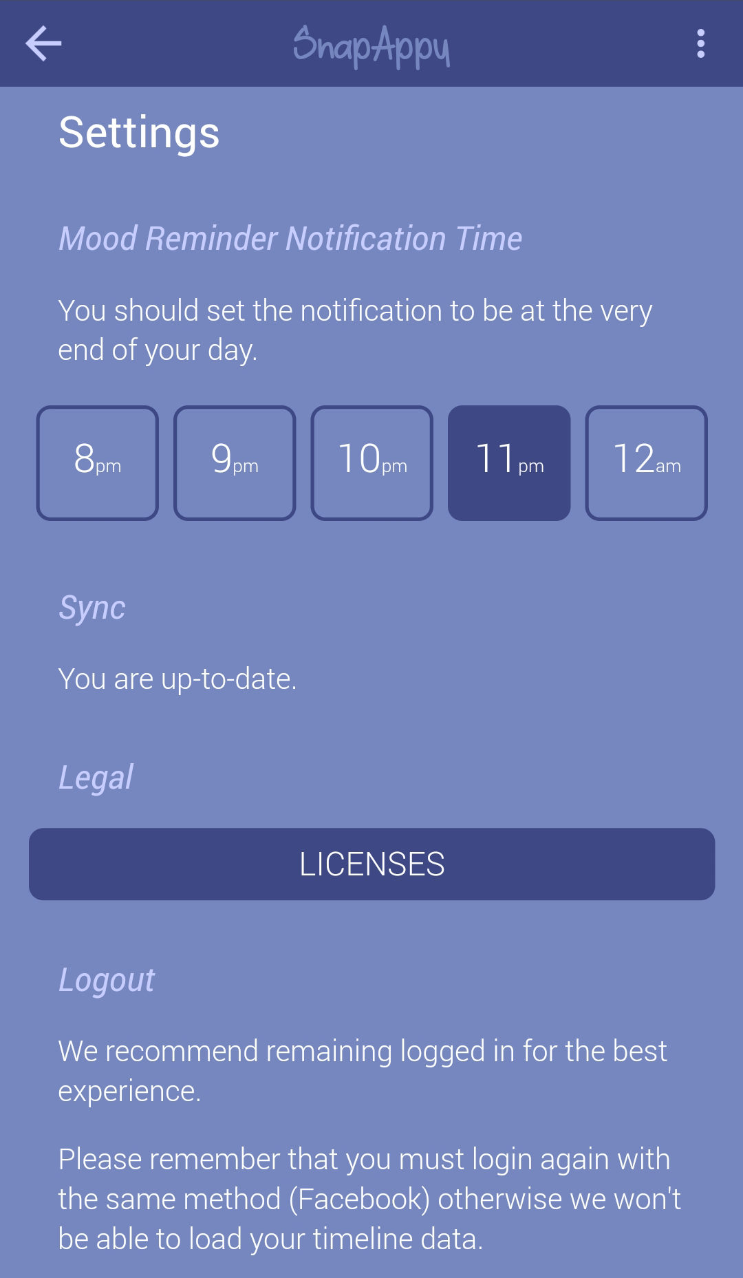 Participants could change the time of their mood notification in order to suit their sleep schedule.