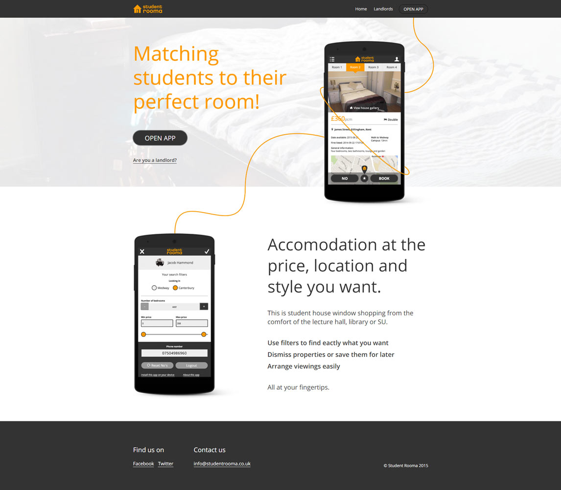 The Student Rooma home page.