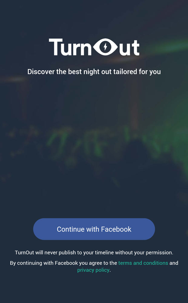TurnOut required users to login using their Facebook accounts in order to access the events API.